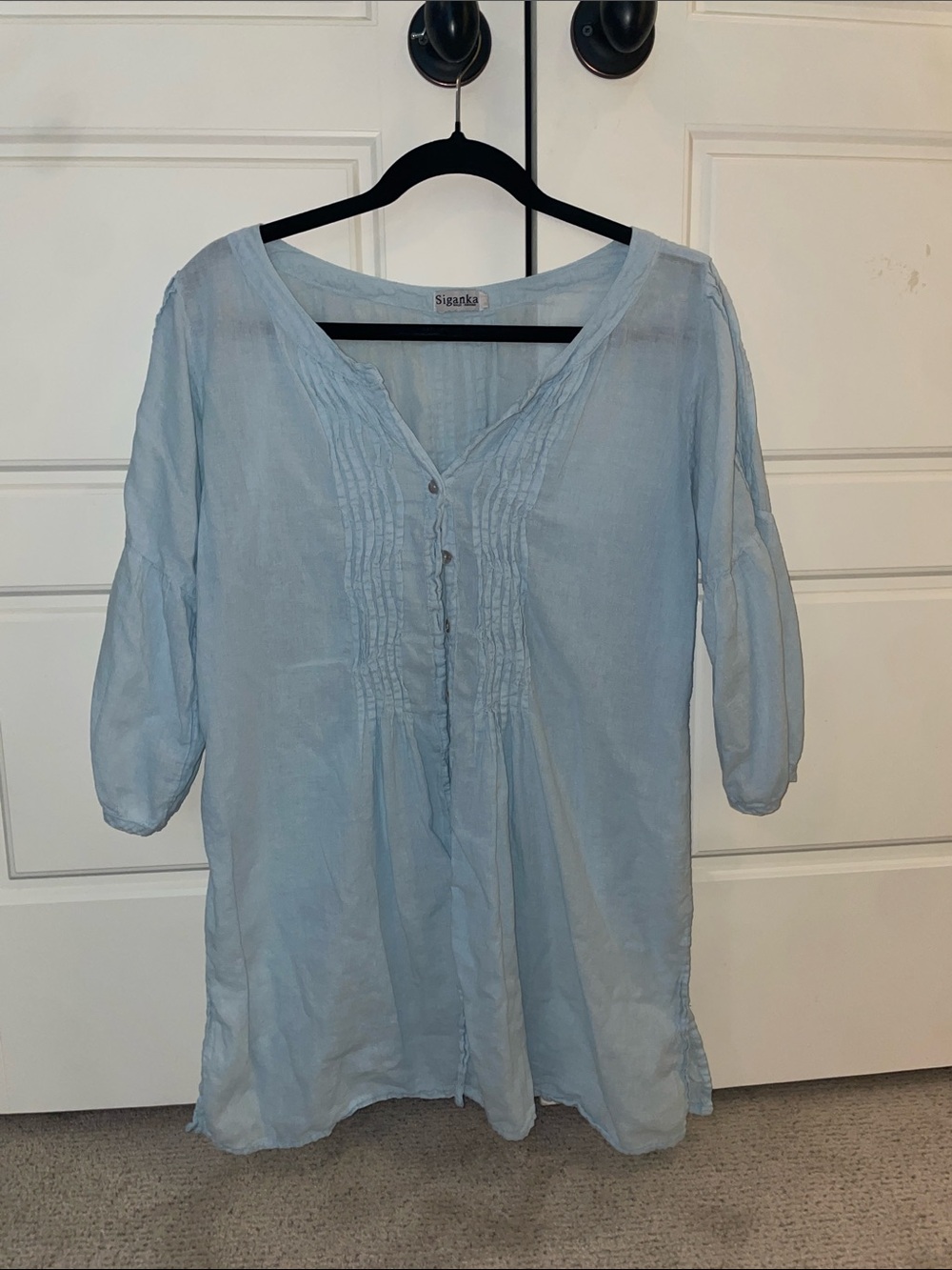 Siganka Light Blue V-Neck Tunic Top